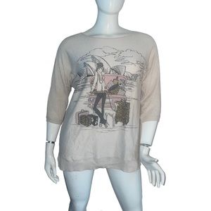 Mesh+Lace graphic bling sweater